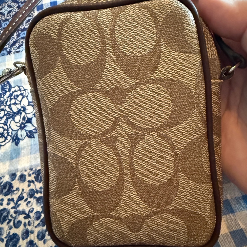 Coach Brown Signature Stripe Crossbody Phone Case - Picture 2 of 10